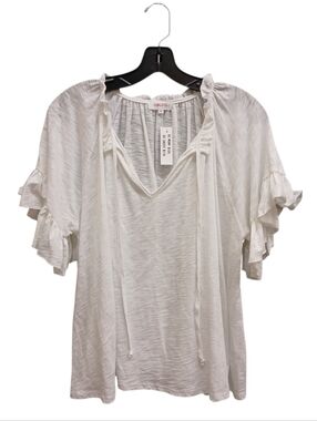 Goldie Lewinter NWT White Tie-Front Ruffle Sleeve Top Size Extra Small